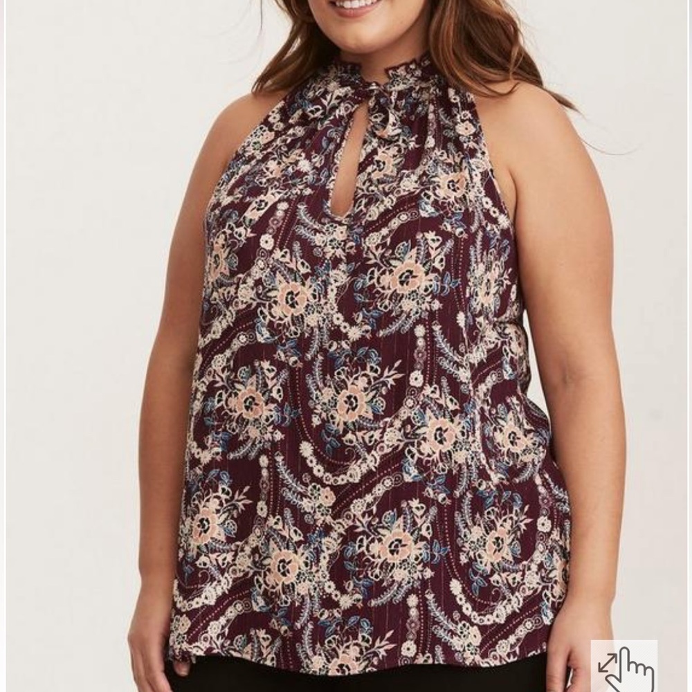 Torrid Floral Print Lurex Gauze Goddess Neck Tank Top Size 1X